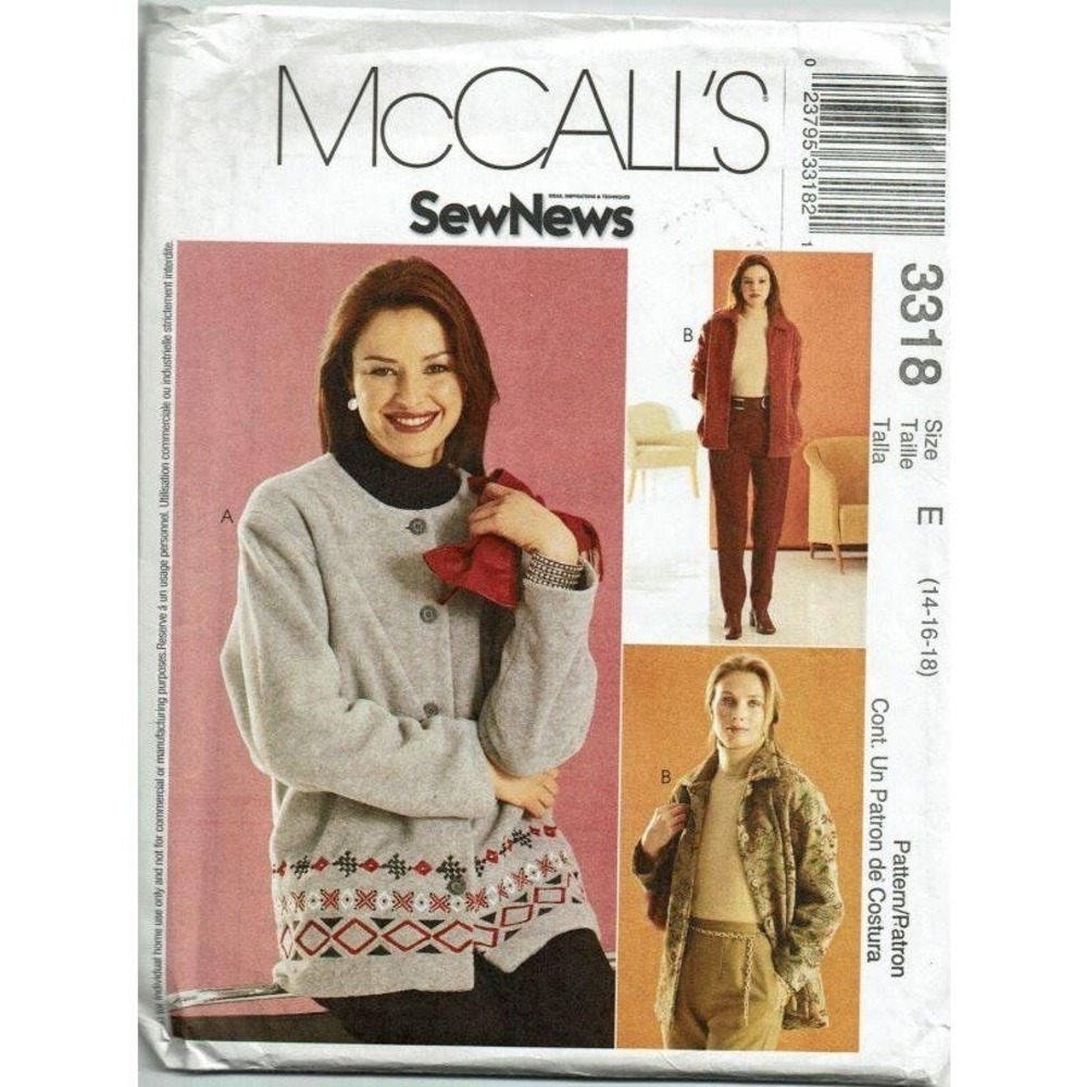 McCall's Sewing Pattern 3318 Misses Size 14-18 Jacket Pants Uncut FF